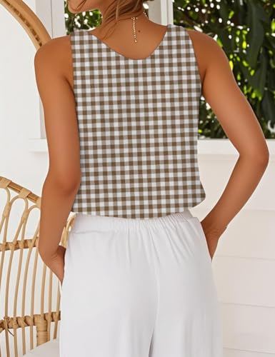 IDEALSANXUN Gingham Tank Tops for Women Spring Summer V Neck Cute Cropped Sleeveless Shirts Blouses3