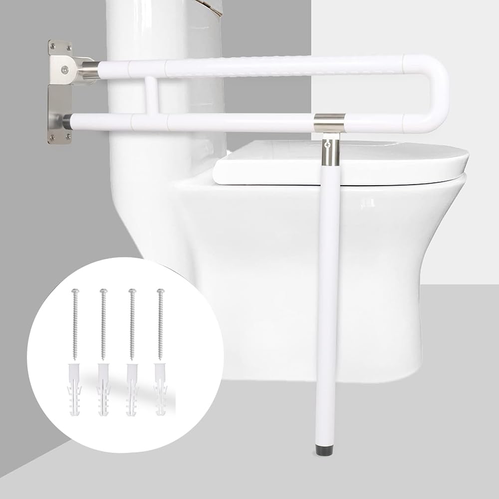 Maniglione Bagno Disabili,Maniglione Disabili,Maniglioni Per Disabili,Maniglione Ribaltabile Bagno Maniglione Pieghevole,antiscivolo con visione notturna,Supporta 600KG Per Anziani (bianco, 75cm)
