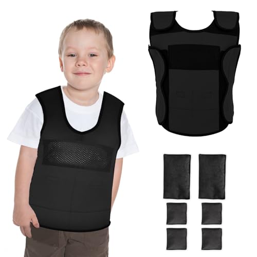 Image of Weighted Vest for Kids (Extra Small, Ages 3 to 4) Compression Vest for Kids, Including 6 Removable Weights Black