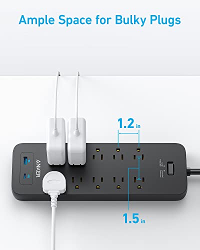 Power Strip Surge Protector(2100J),Anker 6Ft/1.8M Extension Cord With 10 Outlets And 2 Usb Ports,Flag Plug,Wall Mount Holes For Home,Office,Dorm Essentials,Etl Listed #TOP3