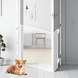 Treppenschutzgitter Ausziehbar, Bohrfreies Baby Absperrgitter Schutzgitter Treppe für Kinder, Katzen und Hunde, Geeignet für Küche, Treppe, Balkon & Schlafzimmer (Weiß, 150CM)