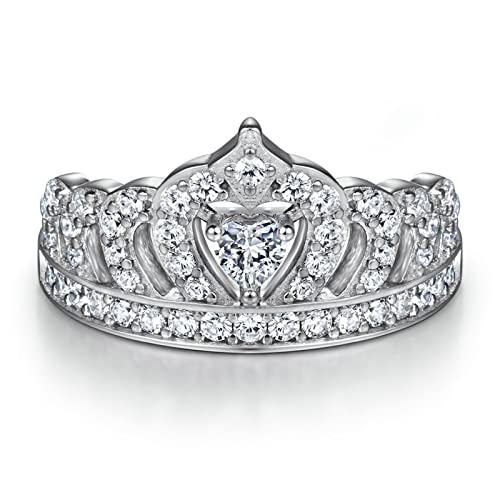 Bague couronne en argent massif certifié et oxydes de zirconium sertis main