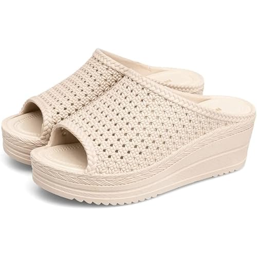 QWPYDXN Pantuflas de Ducha Zapatillas Mujer Pendiente con Fondo Grueso Zapatilla de Ducha Muffin de Playa Informal con Zapatillas de Tacón Alto Sandalias al Aire Libre