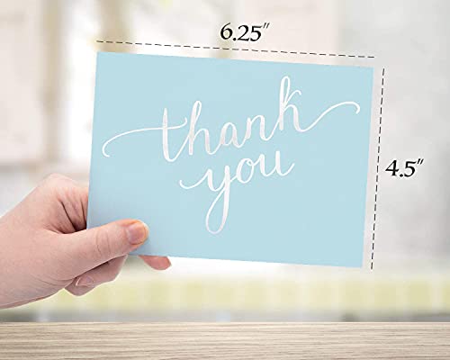Spark Ink 100 Blue Thank You Cards with Envelopes Bulk - 4x6 Inch Professional Blank Thank You Card - For Small Business, Wedding, Graduation 2025, Bridal Shower, Funeral, Retirement & More