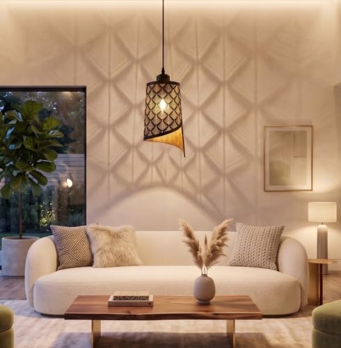 Image of DarkVision Metal Pendant Hanging Light with Tree Cutout Design Ceiling Lamp for Indoor Vintage Lighting Fixture for Dining Room, or Living Room and Home Decor (with Bulb)