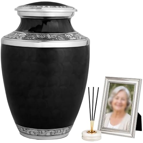 Alpha Living Home Cremation Urn for Human Ashes Adult, Black Silver 10 Inch