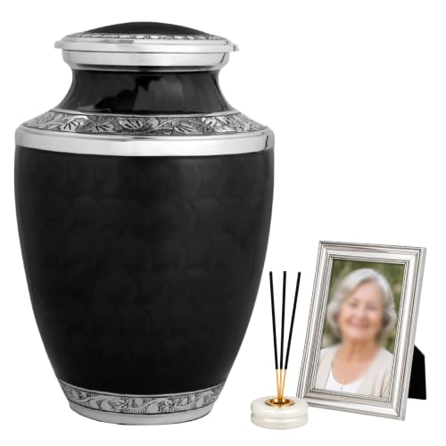 Image of Alpha Living Home Urns for Human Ashes Adult Female and Male 200+ Cubic Inches, Decorative Burial Urn, Funeral Cremation Urns for Women and Men, Handcrafted Urn for Ashes Adult 10 inch Black Silver