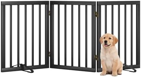 Hundegitter für Türen, Faltbares Hundegitter Innen, Haustiergitter für Türen Schlafzimmer, Welpengitter mit Metallstützfüßen, Raumteiler 3 Paneele (Schwarz)