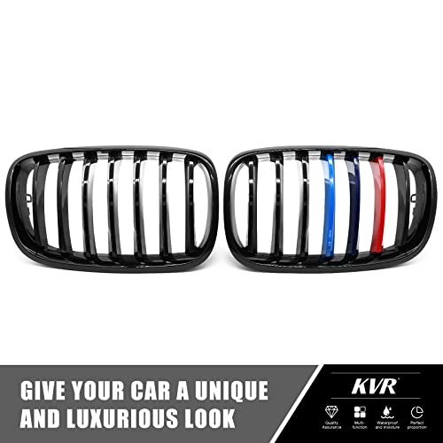 Image of KVR Color Grill Gloss Black Compatible with 2007-2014 X5 E70 X6 E71 Front Kidney Grille ABS (Single Slats)