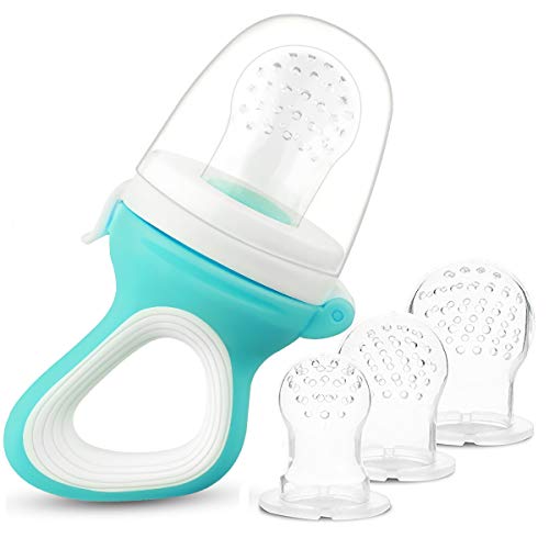 Image of Baby Fresh Food Feeder/Fruit Feeder Pacifier- HAOBAOBEI Infant Silicone Teether Feeder, Includes 3 Sized Silicone Pouches for Toddlers & Kids