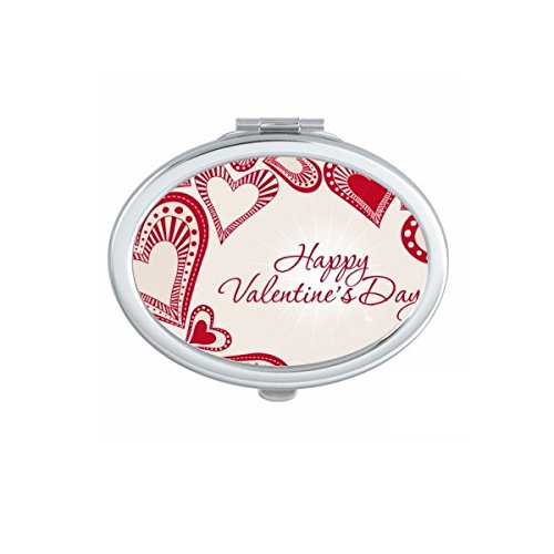 Miroir de poche portable ovale avec motif coeurs rouges pour la Saint-Valentin