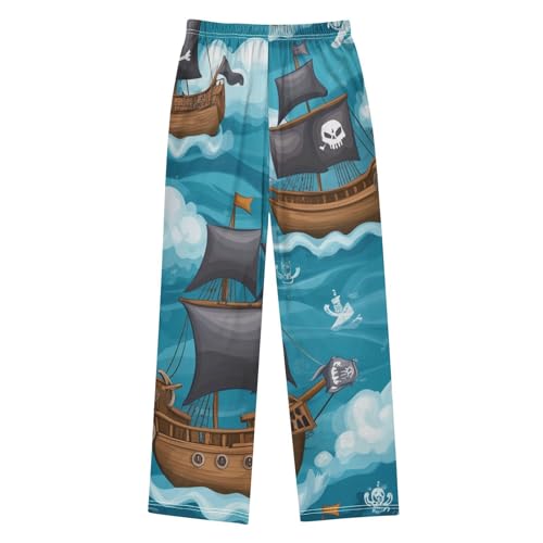 ZZXXB Cartoon Pirate Ship Boys Long Pants Soft Trousers Elastic Waist Kids Lounge Bottoms with Pockets S-XL2