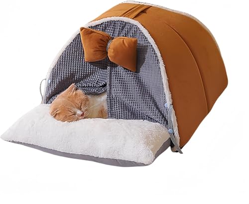 猫ベッド 猫ハウス 冬用 ペットベッド 冬 ドーム 暖かい ふわふわ ラウンド型 犬 ベッド ドーム ハウス カーテンつき ペットクッション ペットマット ペットソファ 厚い 長毛 犬ベッド 小型犬ハウス 小動物用 寒さ対策 滑り止め 防寒 洗濯可能 (L