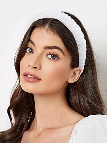 Wecoe White Headband Beaded Headband Women Rhinestone Headband Fashion Fancy Bling Sparkle Crystal Diamond Padded Headband Cute Hair Bands Birthday Wedding Holiday Hair Accessories For Women Girls #TOP3