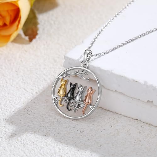 LONAGO Four Cats Tree Pendant Necklace Cat Necklace Sterling Silver Jewelry Gift for Women2