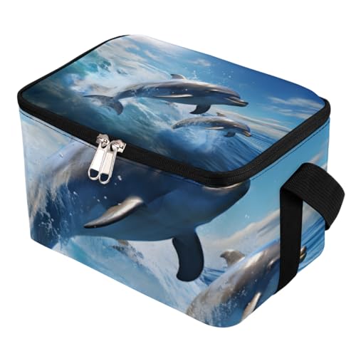 GzLeyigou Lunch Bags for Women Men 9 Cans,Ocean Animal Hot & Cold Food Delivery Bag Insulated Grocery Bag Insulated Lunch Box Jump Dolphin Cooler Bag for Office Work Picnic Beach