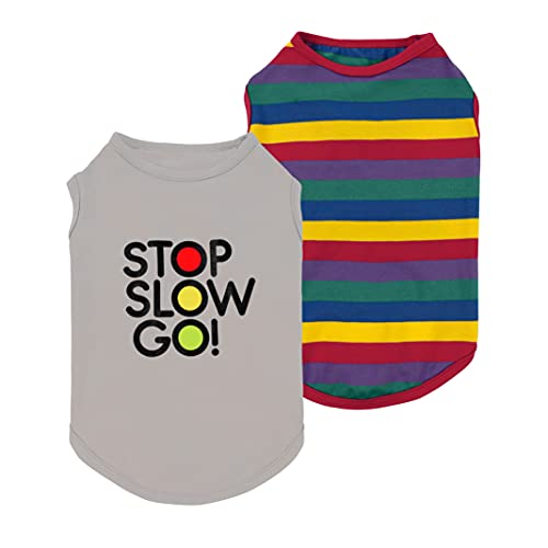 Fitwarm Stop Slow Go Funny Dog Clothes, Striped Dog Shirt For Small Dogs Boy, Pet Outfit, Cat Summer Tshirt, 100% Breathable Cotton, Grey, Rainbow, Xs #TOP7