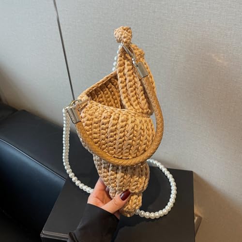 Handwoven Seashell Bag with Pearl Chain Summer Beach Tote Bag Detachable Strap Cute Conch Shoulder Handbag Vacation Beach Han3