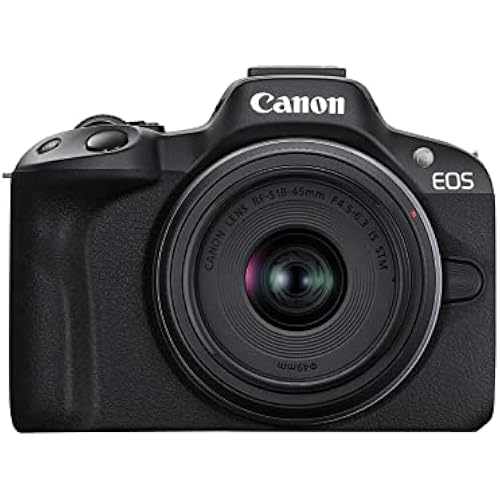 Canon EOS R50 Mirrorless Camera RF-S18-45mm F4.5-6.3 is STM Lens Kit, 24.2 Megapixel CMOS (APS-C) Sensor, 4K Video, Vlogging, Content Creation, Photography, Digital Camera, Black
