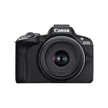 Canon A câmera sem espelho EOS R50 RF-S18-45 mm F4.5-6.3 é um kit de lentes STM, sensor CMOS de 24,2 megapixels (APS-C), vídeo 4K, câmera híbrida, foto e vídeo, vlogging, criador de conteúdo, montagem