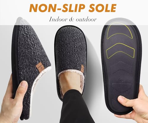Image of COFACE Mens Cozy Memory Foam Scuff Slippers Casual Slip On Warm House Shoes Indoor /Outdoor Sandal Slippers With Arch Support Rubber Sole Size 7-15