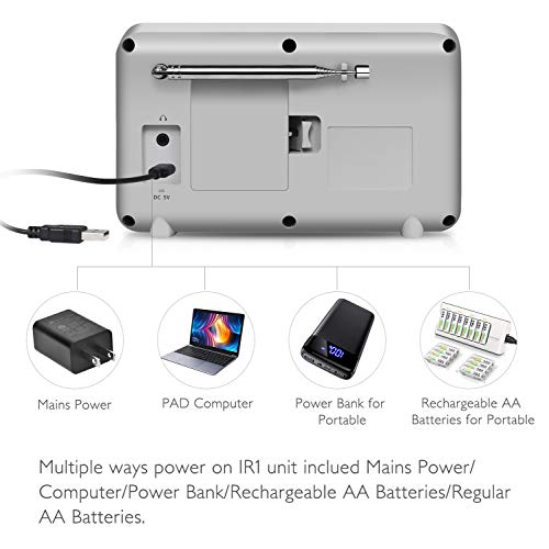 LEMEGA IR1 Internet Radio, FM Digital Radio, Bluetooth, WiFi, Dual Alarms&Clock, Sleep/Snooze Timer, 40 Pre-Sets, Headphone Output, Colour Screen, Mains Powered and AA Batteries - Gray - Thumbnail 3
