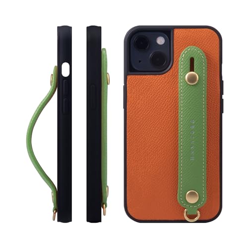 HANATORA for iPhone 15 �P�[�X �{�v �ϏՌ� �w�ʃx���g �X�}�z�P�[�X �X�}�z �X�^���h�@�\ �l�b�N �X�g���b�v �t�� �G���{�X���U�[ �M�t�g �}�O�l�b�g�Ȃ� �I�����W+�O���[�� NGH-15-Orange-GN