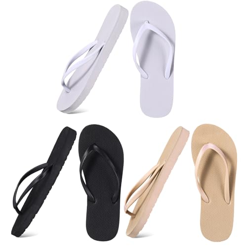 Xuhal 3 Pcs Women Girls Slim Flip Flops Colored Summer Casual Flip Flop Sandals Rubber Thong Style Cute Sandals for Women Shower