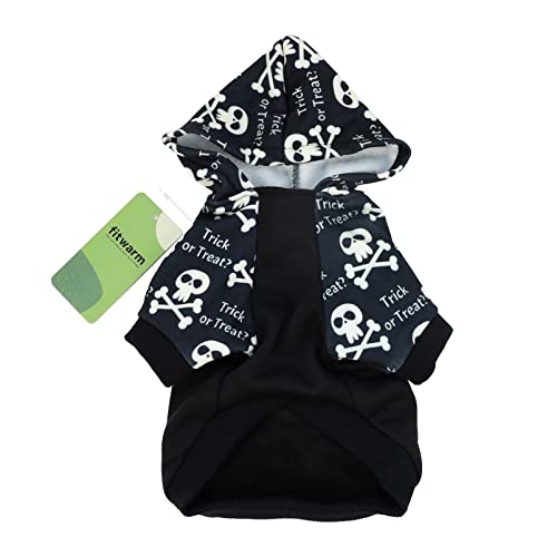 Fitwarm Trick Or Treat Dog Halloween Costume, Holiday Dog Clothes For Small Dogs Boy, Funny Pet Skeleton Hoodie, Cat Pirate Skull Outfit, Black, White, Medium #TOP1