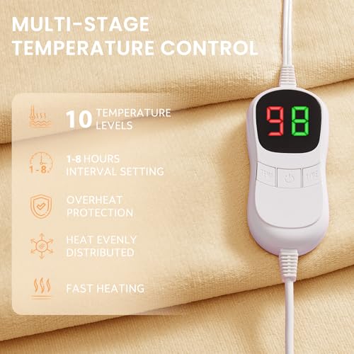 PLOATH Heated Electric Blanket Shawl: Heating Throw Heated Poncho - Wearable Blanket Hoodie Wrap Sherpa with 10 Heat Levels & Multi Heating Time Settings (50x75'' Beige) - Image 2