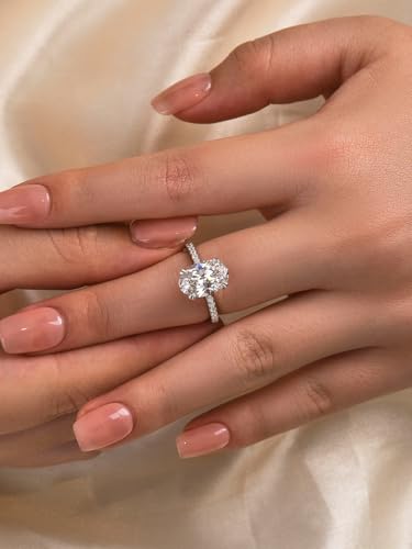 3.5CT Oval Cut Engagement Ring for Women, White Sapphire Ring,18K Yellow Gold Plated 925 Sterling Silver Promise Ring4