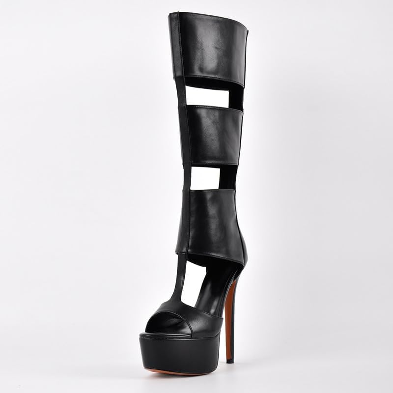 Richealnana Women's Gladiator Knee-High Platform Heels-Stiletto Peep Toe Boots with Back Zipper for Club,Party, Boots - Image 3
