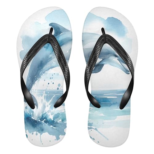 Burbuja Watercolor Dolphin Flip Flops for Women Men, Soft Thong Sandals Rubber Slippers for Pool Beach Essentials