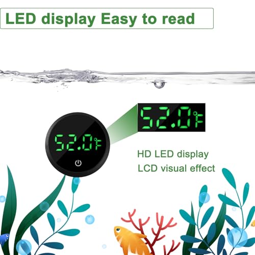 Thermomètre de l'aquarium Thermimètre numérique de réservoir de poisson Affichage de la température du réservoir de poissons ±1℉ pour Betta Axolotl Turtle Tank (avec batterie de rechange)