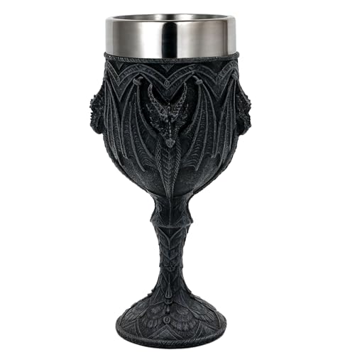 alikiki Medieval Black Dragon Wine Goblet - 7oz Dungeons and Dragons Game Gift of Throne Merchandise Stainless Steel Drinking Cup Dragon Collector Themed Party Decoration