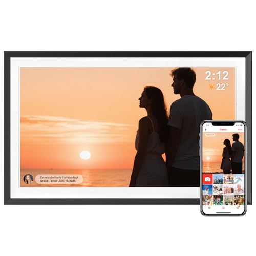 15,6 Zoll WLAN Digitaler Bilderrahmen,32GB Speicher mit 1920x1080 IPS Hochauflösung Touchscreen,Elektronischer Bilderrahmen Groß, Autorotation,Foto- und Videofreigabe über die Frameo App