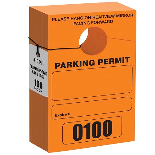 Better Office Products Parking Permit Hang Tags, 100 Pack, Temporary Parking Passes, Bulk Pack, Custom Passes Numbered 1-100, 3.15