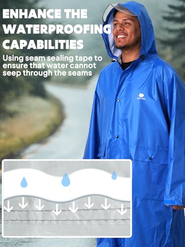Anyoo Unisex Impermeabile Poncho Antipioggia Con Cappuccio E Maniche, Giacca Antipioggia Leggera E Antivento Per Donne E Uomini Backpacking Camping Outdoor - 6