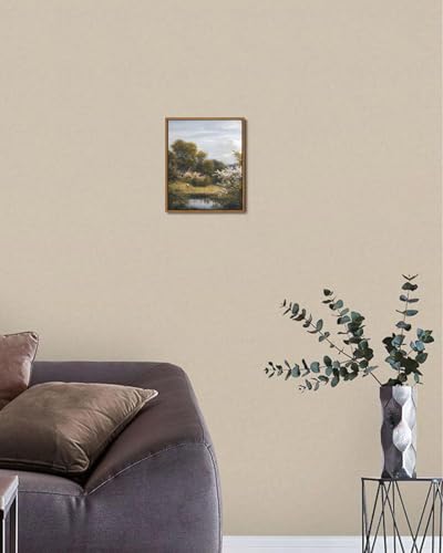 Image of KISSFOX Vintage Framed Wall Art Decor Country Cottage Landscape Pictures Wall Decor Modern Farmhouse Canvas Art Prints Retro Rustic Paintings Artwork For Bedroom Bathroom Living Room