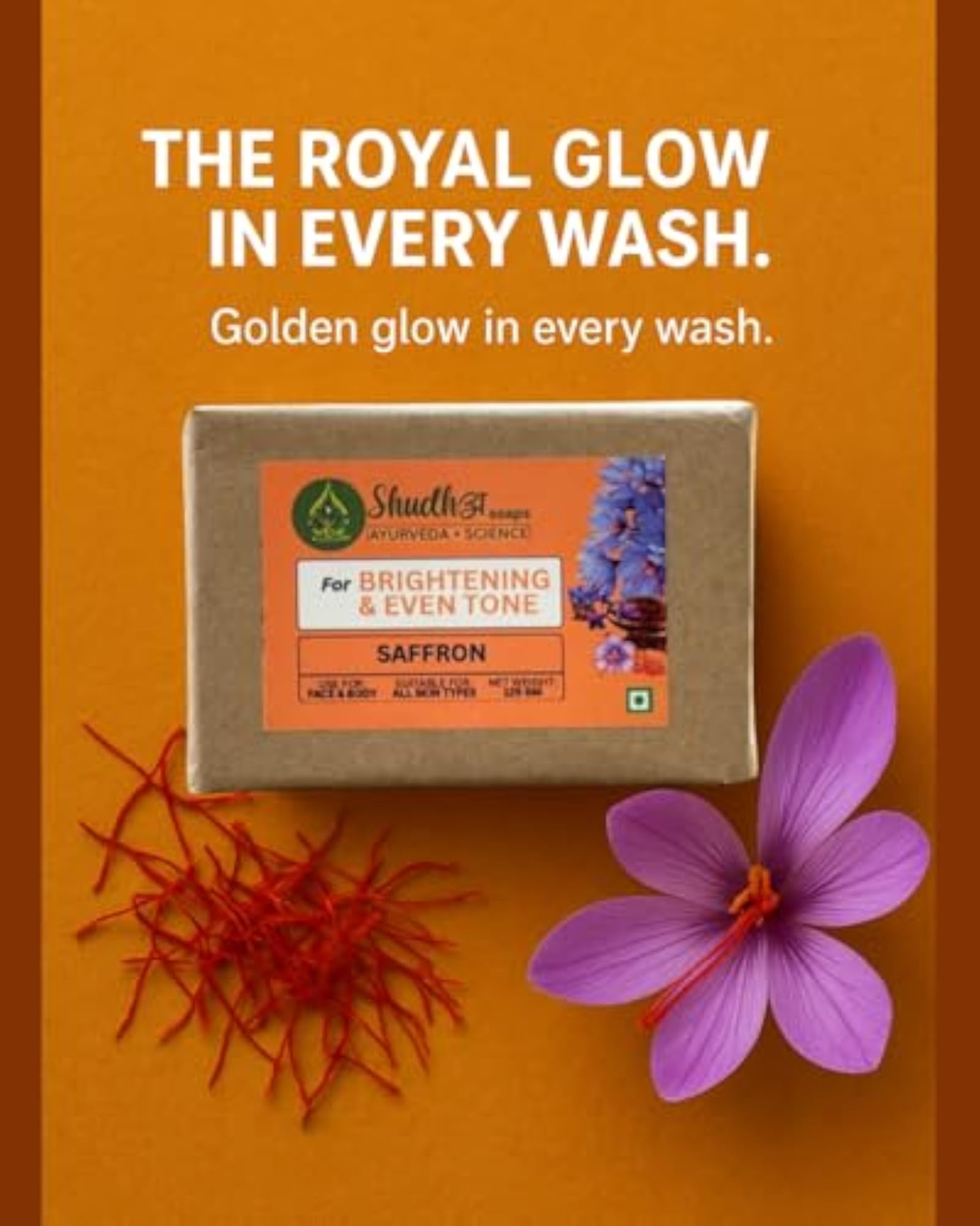 Saffron Soap for Skin Brightening & Even Tone, Ayurvedic Bathing Bar