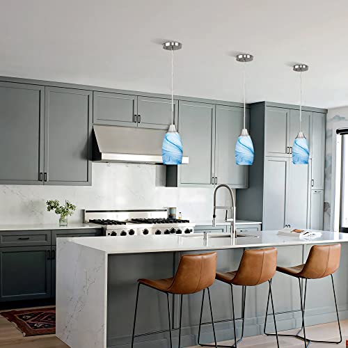 Image of Viinew Mini Glass Pendant Light,1-Pack Blue Marble Glass Pendant Lights