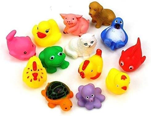 Chu Chu Multi-Design Animal Baby Bath Toys Set (12 Pcs) โ Non-Toxic Rubber Squeezy Floating Bath Toys for Kids & Toddlers (Style 7)