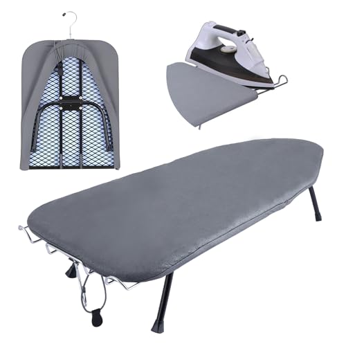Oungy Foldable Table Top Ironing Board, 80 x 31 x 16cm Compact Folding Steam Iron Table Ironing Board with Cover, Non-Slip Folding Legs for Apartments