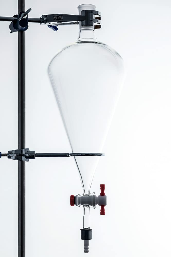 Separatory Funnel. 24/40 Laboratory Immiscible Separator. Glassware with Stopcock. Made in USA (1 Liter Funnel)