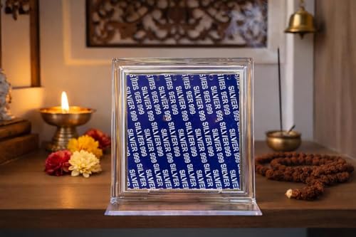 Image of 999 Silver Meenakari Radha Krishna Photo Frame for Home Decor & Puja Room | Designer Shyam Radhika Kanha Banke Bihari Silver God Frame for Office Desk, Tabletop, Auspicious Wedding, Housewarming, Return Gift- 11x9x4 CM