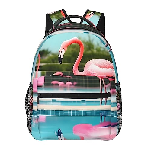Mochila de viaje casual con estampado de leopardo y flamenco para escapadas de fin de semana