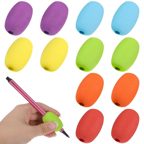 HJZHII 12PCS Egg Pencil Pen Grips, Soft Cushioned Foam Handwriting Grips Pen Colorful Egg Stylus Foam Writing Aid