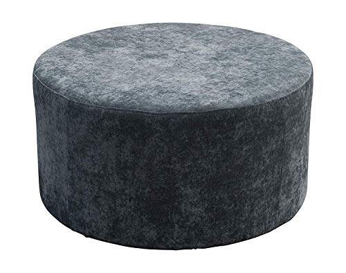 Amaris Elements | 'James' Moderna Grande reposapiés (XL, Terciopelo de Microfibra, Azul Gris, tapizado Taburete Redondo, Mesa Auxiliar, 80 x h45 cm Cover