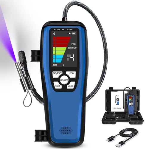 Refrigerant & Combustible Gas Leak Detector HVAC, ALD-200 Freon Leak Detector Halogen Leak Detector Rechargeable 3000mAh Battery 16-Inch Sensor Probes with Loud Alarm for R134A R410A R22 A2L R454B