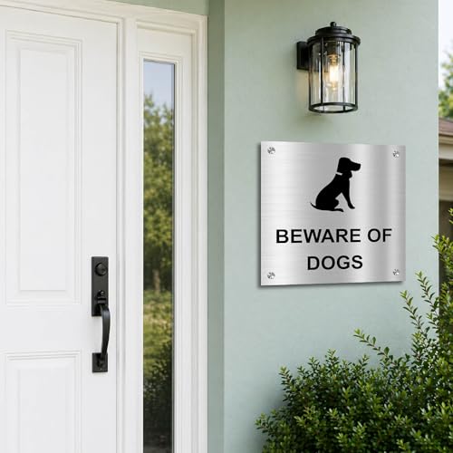 Image of Beware of Dogs Sign Board Warning Sign for House, Villa, Apartment, Hotel, Home, Gate, Outdoor, Commercial Properties, Farms, Entrances & Security Areas (6x6 Inch Stainless Steel)